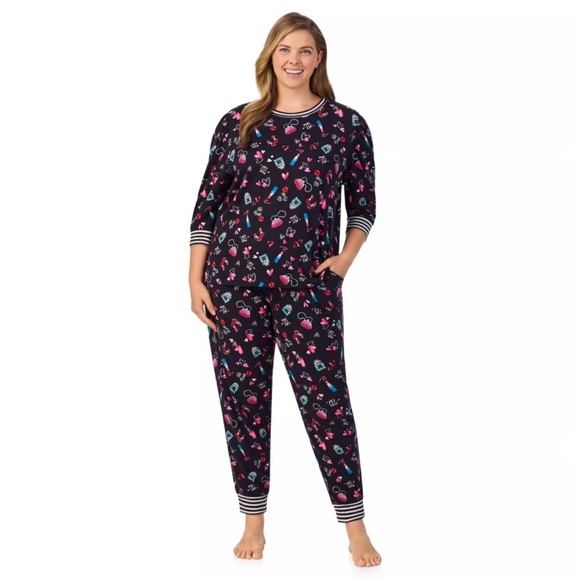 Cuddl Duds pj navy Pink Heart Pajama Set makeup theme NEW Gift - Picture 1 of 6